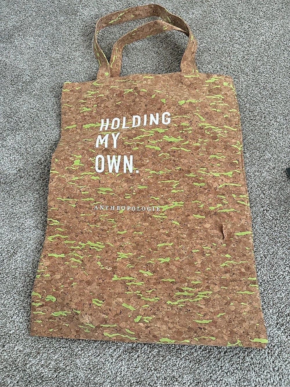 Anthropologie Holding My Own Cork Tote Bag Brown & Green